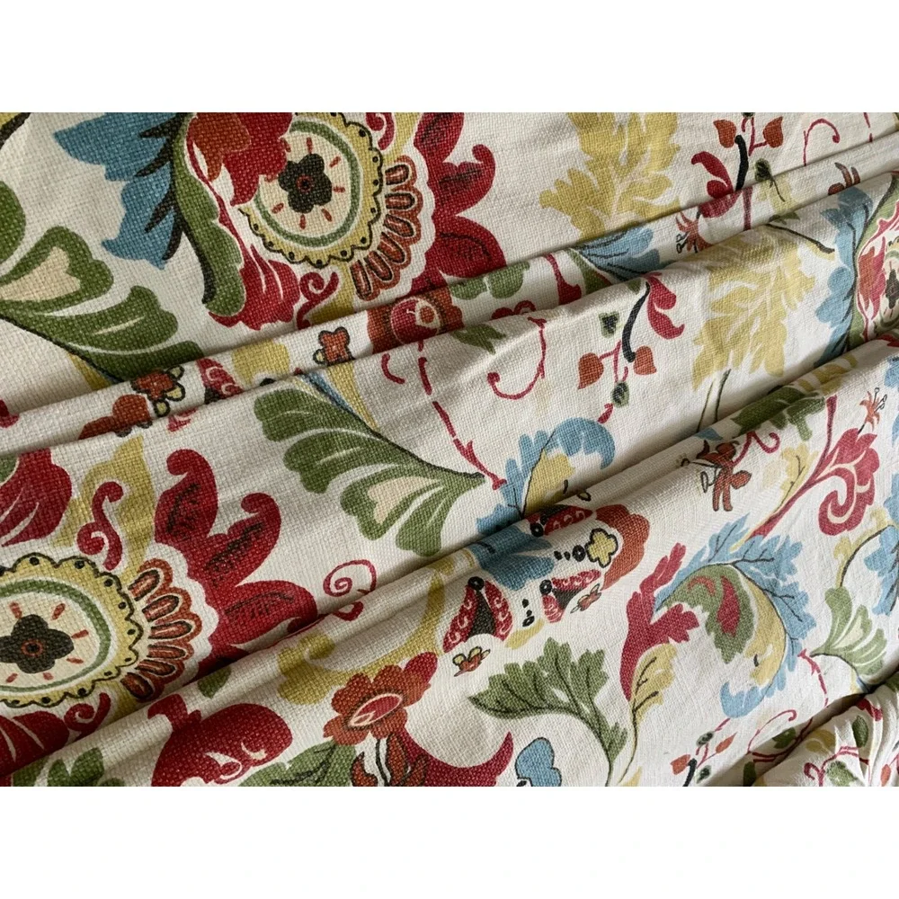 Floral Jacquard Lined Curtain Panels Red Blue Green Cream 91x49 Set 4 blackout